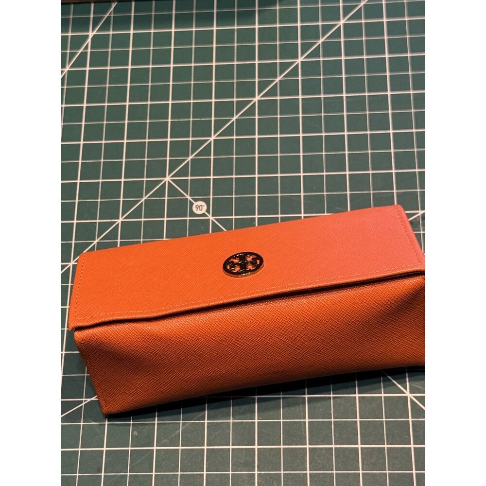Tory Burch Orange Saffiano Leather Eyeglass Case Snap Closure